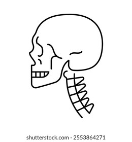 Human skull, line icon. Skull, side view, linear illustration. Skeleton, bone, head. Editable stroke, pictogram, symbol.