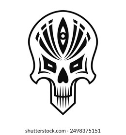 Human skull logo. Black and white emblem. Vector illustration