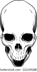 Human skull looking down black and white vector illustration