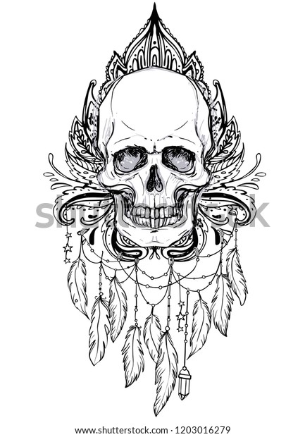 Download Human Skull Lotus Over Mandala Inspired Stock Vector ...