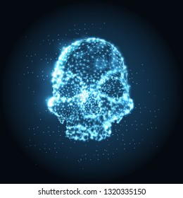 The human skull. Low poly mesh frame looks like a constellation in the night sky. Crumbled edge.