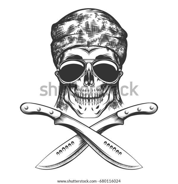 Human Skull Machete Vector Illustration Drawn Stock Vector (royalty 