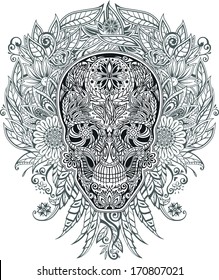 human skull made of flowers, vector illustration