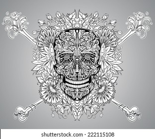 human skull made of flowers, vector illustration