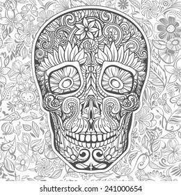 human skull made of flowers, vector illustration