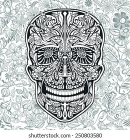 human skull made of flowers, vector illustration