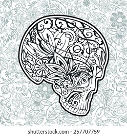 human skull made of flowers, vector illustration