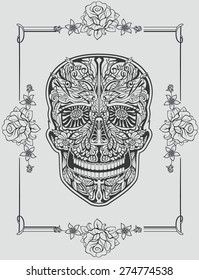 human skull made of flowers, vector illustration