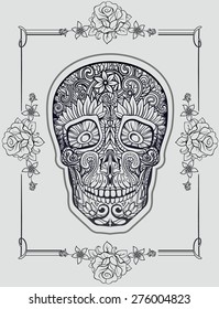 human skull made of flowers, vector illustration