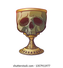 Human Skull made goblet. Concept art for tattoo, tarot cards or occultism related project. Medieval gothic style concept art. Design element isolated on white background. EPS10 vector