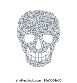 Human skull made up of shattered fragments. Vector stylized illustration isolated on white background.