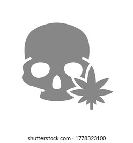 Human skull with marijuana leaf grey icon. Cannabis treatment, anesthesia symbol