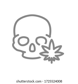 Human skull with marijuana leaf line icon. Cannabis treatment, anesthesia symbol