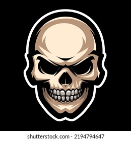 Human skull. Mascot for sport team. E-sports badge. Game icon.