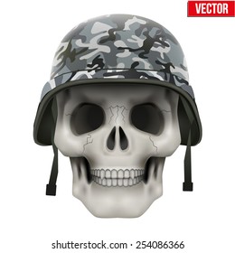 Human skull with Military helmet. Vector Illustration on isolated white background