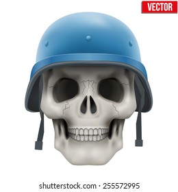 Human skull with Military United Nations helmet blue color. Vector Illustration on isolated white background