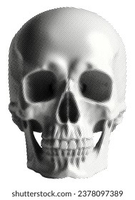 human skull model isolated on white background halloween trick or treat boo scary retro grunge halftone dotted texture vintage magazine style collage element for mixed media design