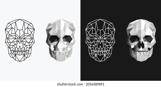 Human skull monochrome and line art design template