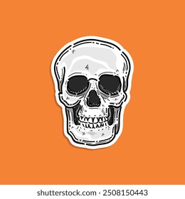 Human skull monochrome style vector illustration design isolated in an orange background
