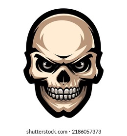 Human skull, monster. Mascot for logo, halloween sticker. T-shirt print.