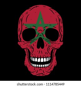 Human skull with Morocco flag isolated on black background