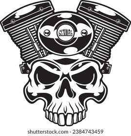 Human skull motorcycle engine shaped