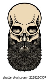 Human skull with mustache and beard