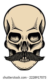 Human skull with mustache - vector illustration