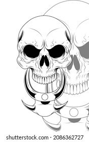 Human skull with necklace accessories vector illustration