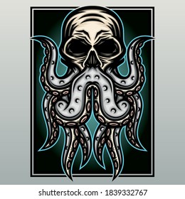 Human skull octopus. Premium vector