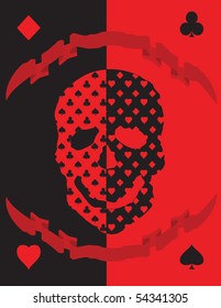 human skull on black and red
