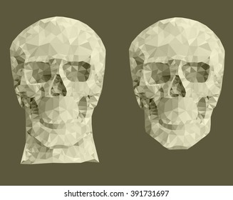 Human skull on dark background in a manner a triangulation