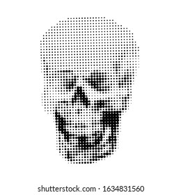Human skull on white background. Vector halftone effect. Simple illustration for death game message, danger, hacked computer.