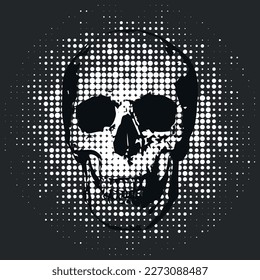 Calavera humana sobre fondo de puntos blancos, ilustración vectorial