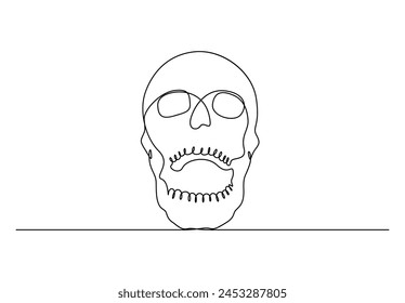 Human skull one continuous line drawing vector illustration
