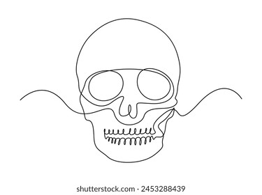 Human skull one continuous line drawing vector illustration