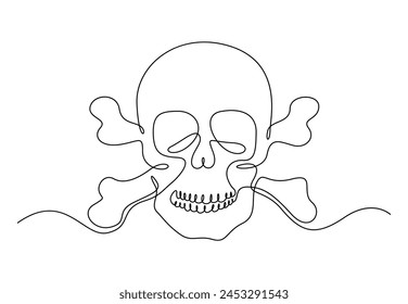 Human skull one continuous line drawing vector illustration