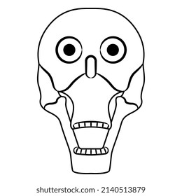 Human skull with open mouth. Native American symbol of Aztec Indians. Black and white silhouette.