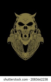 Human skull with ornament artwork illustration