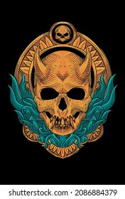 Human skull with ornament and small skull artwork illustration