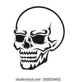 Human Skull. Outline Silhouette. Design Element. Vector Illustration Isolated On White Background. Template For Books, Stickers, Posters, Cards, Clothes.