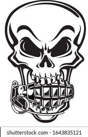 human skull with pineapple style hand grenade in mouth