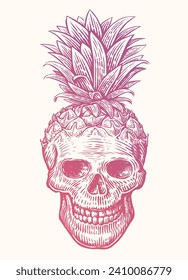 Human skull pineapple, vector illustration. Creative cool funny print for t-shirt design, poster, banner, tattoo