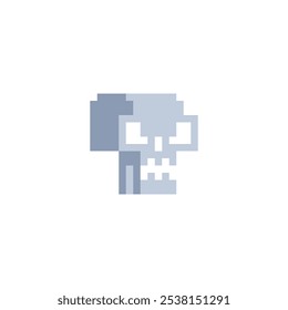 Icono del arte del pixel del cráneo humano, aislado en la Ilustración vectorial blanca del fondo. 8-bit sprite.Design pegatinas, logotipo, App móvil, bordado. 