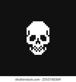 Human skull pixel art icon, isolated on black background vector illustration. 8-bit sprite. Design stickers, logo, mobile app, embroidery. 