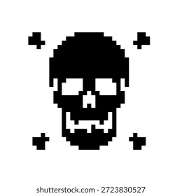 Ícone de arte em pixels do crânio humano. Ilustração vetorial