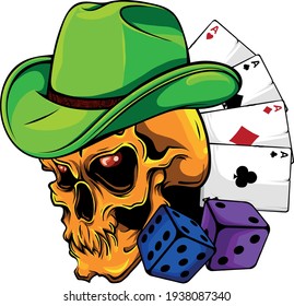 human skull player casino game vector illustration