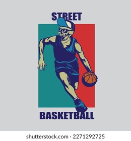 human skull playing basketball vector illustration