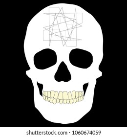 human skull with polygonal symbol