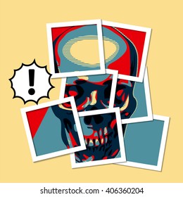 Human skull poster style vector frame template